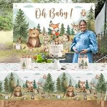 L3Pcs Woodland Baby Shower Decorations Tablecloth Baby Boy Large Size 54 X 108 Inch Rectangular Plastic Table Cloth Forest Animals Mountain Wildern Theme Decor5001 - màu xanh lá - Xem 7