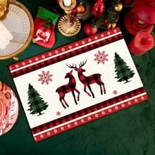 4pcs/6pcs,Home Decor, Christmas Theme, Printed Linen Placemats With Patterns Of Christmas Deer And Christmas Bells, Table Mats, Suitable For Dining Tables, Versatile Seasonal Decoration In Spring, Summer, Autumn, Winter, Modern Style Washable Table Mat, Heat-Resistant, Stain Resistant, Room Decoration, Table Mat, Coaster, Kitchen Table Mat, Party Decoration, Home Decoration, Ideal Christmas Gift - Multicolor - View 16