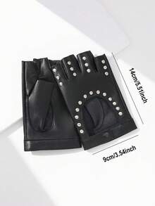 1 Pair Unisex Fashion Punk Style Solid Color PU Rivet Strap Half Finger Gloves, Suitable For Outdoor Cycling, Sports, Street Dance Performance - Multicolor - View 3
