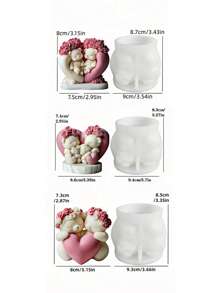 1 pièce Moule de bougie en silicone en forme d'ours amoureux, avec des détails de rose, forme asymétrique, pour la résine, le ciment, l'artisanat de ciment - Conception de couple d'ours romantique