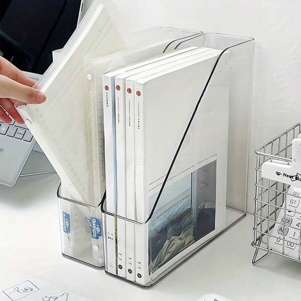 1pc מדף ספרים אקרילי שקוף שולחני מדף אחסון מסמכים רכוב על שולחן אחסון משרדי מפלסטיק תיקיית קבצים בגודל A4 שקוף במיוחד מארגן שולחן עבודה לניירות, קבצים, מדריכים וציוד משרדי דק חוסך מקום גישה נוחה עמיד קל משקל מראה מודרני מתאים בצורה מושלמת למסמכי A4 מכתבים מחברות ומגזינים למשרד ביתי שולחן לימוד סטודיו