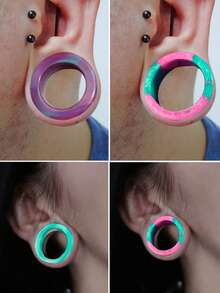 4pairs Uneven Colored Marble Pearlized Flesh Thick Silicone Ear Tunnel Earrings Expander Round Double Flared Flesh Gauges Plug Piercing 8mm-38mm - Color Mixing - View 3