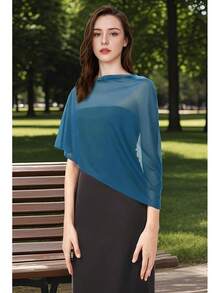 Coucoland Shawl Wraps Women - Sheer Chiffon Shawl Elegant Soft Wraps Evening Dress Wedding - Màu xanh lam - Xem 3