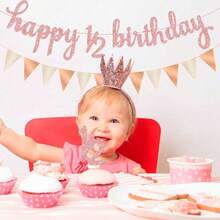 6 个月金色 DIY 串闪光横幅生日快乐横幅 1/2 生日快乐玫瑰金横幅闪光 1/2 半年蓝色蛋糕装饰三角形旗帜横幅用于半年生日派对装饰，圣诞节 - 彩色 - 查看 7