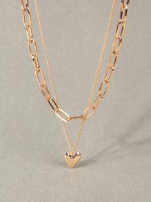 1pc Romantic Double-Layer Heart Pendant Necklace