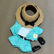 (Doll Clothes Only) Compatible With Labubu 17cm 1st, 2nd, 3rd Generation Blind Box Labobo Figurine LBB Sitting Party Star Same Style Daisy Sunhat & Suit Set - Multicolor - View 4