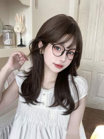 alicegarden 1 件棕色合成耐热微量假发，带刘海，长 18 英寸，由纤维制成，适合日常使用，自然逼真的假发。