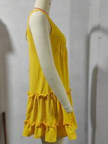 Women's Summer Casual Solid Color Sleeveless Short Dress - Yellow - View 2