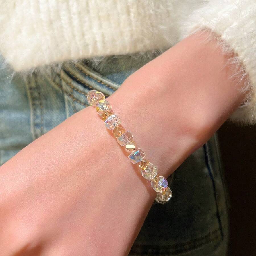 1 Peça Pulseira de Contas Iridescente de Cristal Feminina da Moda, Design Delicado Inspirado na Natureza, Presente de Amizade, Presente de Formatura, Contagem Aleatória de Contas