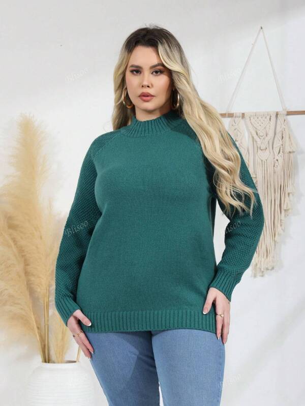 Große Größen einfarbiger Pullover, lässiger Damen Rundhals Strickpullover mit Langarm für Herbst/Winter