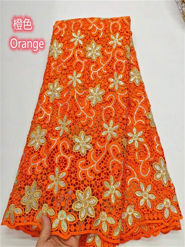 2025 Tessuto in pizzo guipure africano con paillettes, pizzo nigeriano con ricamo, alta qualità, idrosolubile, adatto per festa e matrimoni, venduto al metro (1 yard / 5 yard)