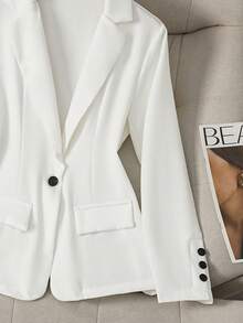 女士夏季纯色翻领长袖单扣休闲通勤西装薄款外套 - 白色 - 查看 6