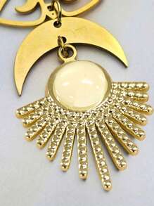 2 piezas Pendientes con colgante de forma de luna calada de piedra natural exquisita, pendientes con colgante de estilo bohemio de metal dorado para mujeres, adecuados para salidas, fiestas, reuniones, a juego con ropa diaria