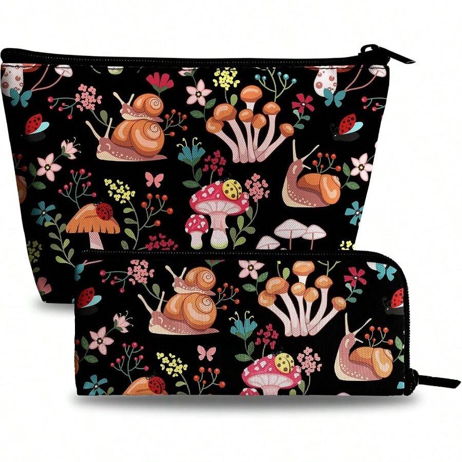 CZ Mushrooms Snails Makeup Bag Cosmetic Bag For Women1Pcs Large Capacity Makeup Bags And 1Pcs Pencil Case Makeup Brushes Storage Bag Travel Toiletry Bag Organizer  1613 - Color-10 - 查看 1