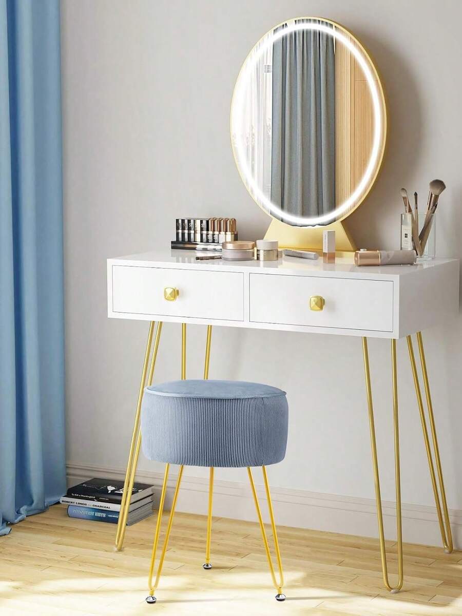 Round Dressing Table Stool Vanity Seat Comfortable Stool For Dressing Table - Blue - View 1