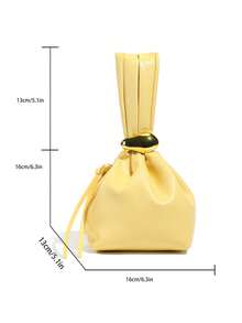 low tea 1 件女式纯色 PU 皮革迷你云褶手提包，金属配件装饰拉链开合，适合日常和户外使用 - 黃色 - 查看 3