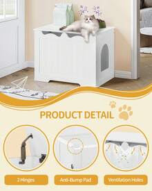 HEXCELEN Cat Cabinet, Cat Litter Box Cabinet, Top-Opening Hidden Cat Litter Box Cabinet Furniture, Indoor Cat House, Storage Box, 70 X 50 X 53 Cm, For Hallways, Bedrooms, White - 白色 - 查看 6