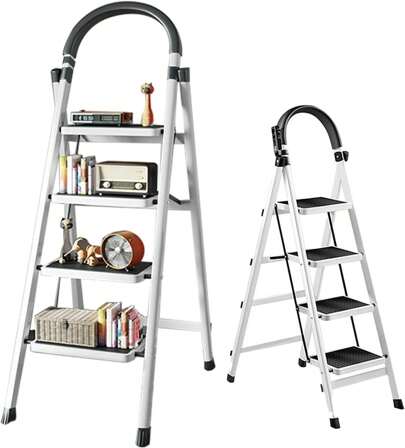 Escalera Plegable De 4 PeldañOs, Aluminio, Escalera De Tijera Para Interior Y Exterior, PortáTil Multifuncional