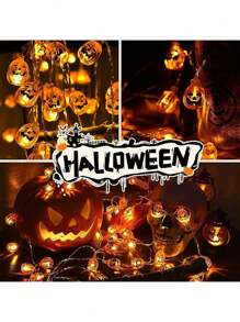 1 件 1.5/3/6 米 10/20/40LED 万圣节树脂南瓜灯串，由干电池供电（不含电池），采用恐怖树脂南瓜设计，用于庭院、门廊、露营派对装饰、万圣节树和窗户装饰、万圣节装饰、节日灯饰、怪诞氛围、电池供电灯万圣节装饰灯家居装饰派对装饰万圣节装饰房间装饰万圣节花园装饰礼物仙女