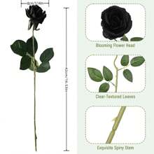 1/3/5 Peças Flor Artificial Negra de Rosa Falsa de Halloween com Haste Longa, Rosa Artificial de Látex à Mão, Buquê de Casamento, Decoração de Mesa de Jantar, Decoração Interna, Rosa de Seda Artificial