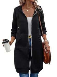 Women's Casual Zippered Wool Hoodies, Tunics, Sweatshirts, Long Hooded Sweatshirts