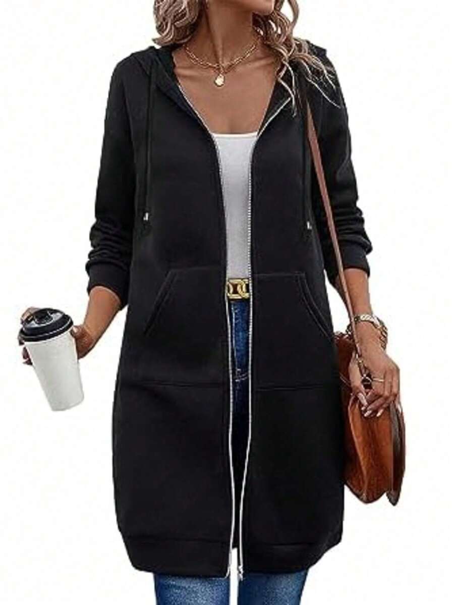 Women's Casual Zippered Wool Hoodies, Tunics, Sweatshirts, Long Hooded Sweatshirts