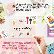 20张生日快乐贺卡套装，含信封和贴纸，DIY组合，创意祝福留言卡，学校用品，返校 - 彩色 - 查看 6