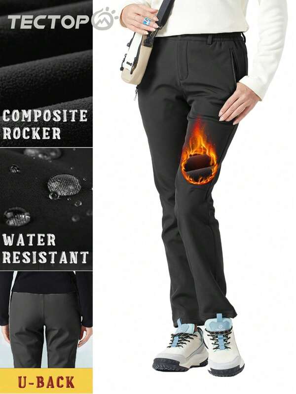 TECTOP Pantalones de esquí para mujer con forro térmico, bolsillos con cremallera, resistentes al viento y al agua, cálidos y suaves, aptos para otoño e invierno, con logotipo surtido, forro polar