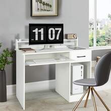 GOFLAME Computer Desk Home Office Workstation With Display Shelf And Drawer - White - View 6