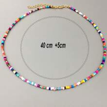 1pc Serotonin Asymmetrical Seed Bead Necklace, Rainbow Glass Beads On Steel Wire, Feminine Design
