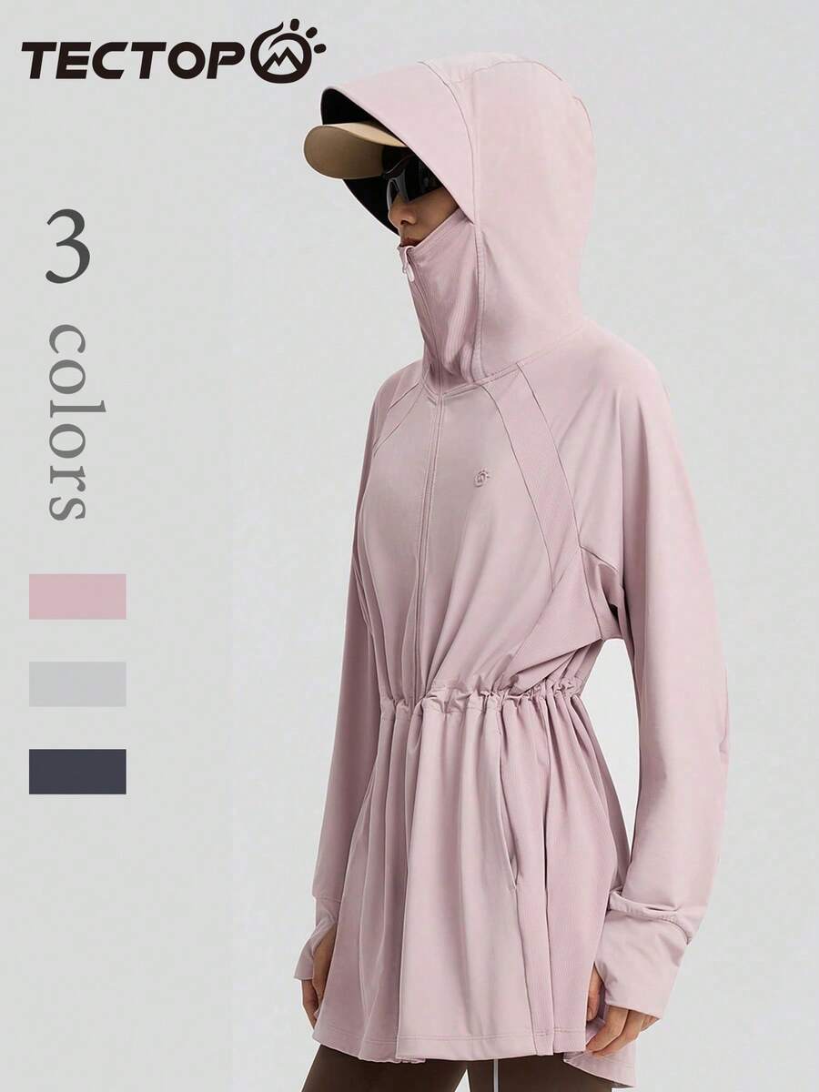 TECTOP Women's Outdoor UV Protection Hoodie, UPF200+, Mid-Length, Drawstring Waist Design, Breathable & Cool, Spring/Summer