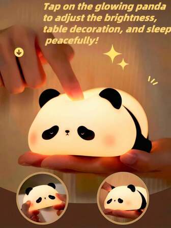 可爱熊猫小夜灯带白噪音，趣味 LED 柔和小夜灯，柔软硅胶婴儿房小夜灯可充电 LED 触摸灯，3 级可调光儿童房