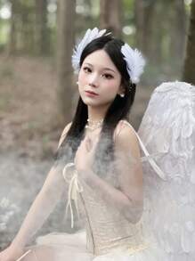 Elegante tocado de 2 piezas con plumas de cisne blanco estilo francés y perlas, un accesorio de cabello delicado y grácil perfecto para actuaciones de ballet y ocasiones nupciales