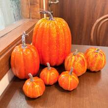 Fall Pumpkin Decor | 7 PCS Large Orange Fake Pumpkin Fall Decorations, Artificial Pumpkins Harvest Faux Foam Pumpkins For Fall Autumn Halloween Thanksgiving Decorations Outdoor Home Decor Halloween Decor Room Decor