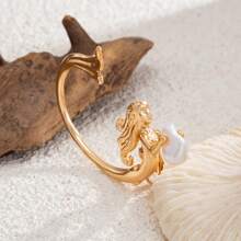 1 pièce Clip d'oreille simple de luxe en métal style ange sirène, faux perle pour un port quotidien, design esthétique chic