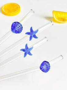 1/2/4 件可爱卡通玻璃吸管，带蓝色贝壳/海星饰物，适用于水杯，易于清洁且可重复使用的饮用吸管，适用于冷饮、奶茶、咖啡、果汁、冰沙、厨房、餐厅、鸡尾酒会、返校、送给女朋友/男朋友、父母、朋友的礼物、节日用品。 - 款式1 - 查看 5