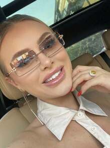 1 Stück rahmenlose rechteckige Brille mit Farbverlauf, modische Modebrille, geeignet für Outdoor & Urlaub, Preppy Stil für Schulanfang, rechteckiger Form