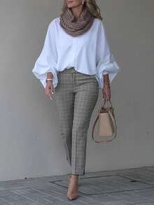 British Style Woven Long Sleeve Blouse, Elegant Top White Spring - White - View 4