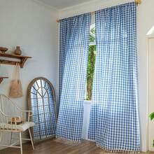 1 buah Tirai Minimalis Bermotif Kotak-kotak Gaya Amerika, Cocok untuk Kamar Tidur, Ruang Tamu, dan Balkon - Kotak-kotak biru - View 6