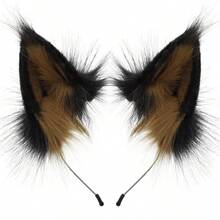 Faux Fur Wolf Fox Ears Headband Furry Animal Ears Hair Hoop Cosplay Headwear Halloween Christmas Party Headpiece - màu nâu - Xem 1