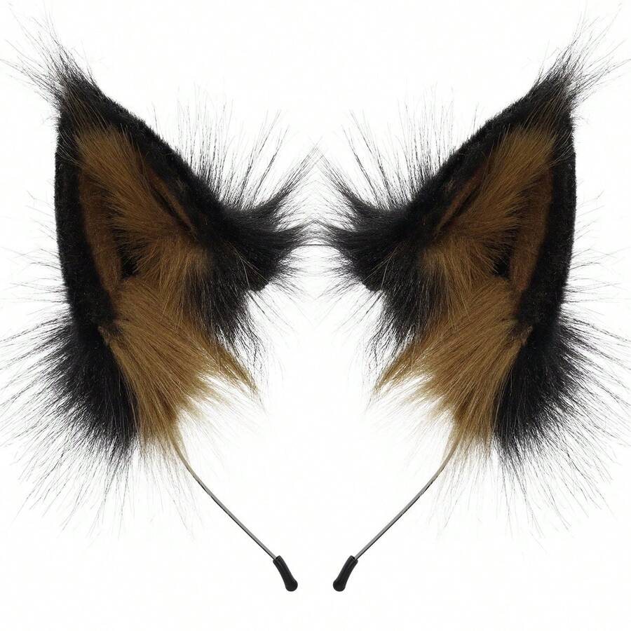 Faux Fur Wolf Fox Ears Headband Furry Animal Ears Hair Hoop Cosplay Headwear Halloween Christmas Party Headpiece - màu nâu - Xem 1