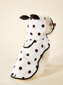 PETSIN 1 件圆点熊猫耳朵设计黑色边缘防水雨衣，适合猫狗雨天外出