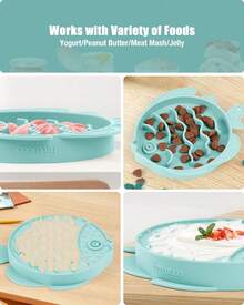 Coomazy Silicone Slow Feeder Dog Cat Bowls, Interactive Puzzle Toy For Pets Dry/Wet Food Training, Keeps Dogs Cats Busy, Prevents Puppy Kitty Overeating (Cyan, 1.4 Cup) - 墨綠色 - 查看 3