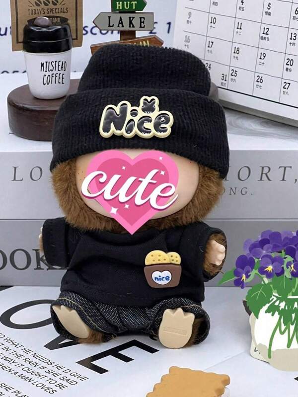 Mini Fashion Clothes For Labubu,Compatible With Labubu For 17cm,Warm Hat & Graphic Sweater Set,Cute Dress Up Accessories