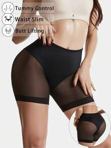 Women's Mid-Waist Butt Lifting Tummy Control Shorts, Comfortable Lightweight Mesh Patchwork Shapewear