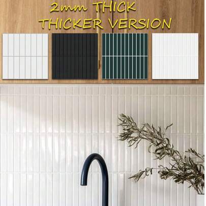 4/10/20 miếng (Thiết kế dày) Tấm ốp tường khảm thẳng 3D bóc ra và dán, Gạch ốp tường bếp, Gạch tự dính cho nhà bếp phòng tắm, Dày hơn, Chống thấm nước, Giấy dán tường trang trí nhà, Miếng dán tường Trang trí phòng Trang trí tường Phòng ngủ Trang trí phòng khách