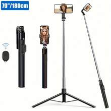3-In-1 70'' Extendable Selfie Stick Tripod With Light & Bluetooth Remote – Compatible With All Smartphones For Summer Vacation, Travel, Outdoor Activities, Live Streaming, Stable Recording