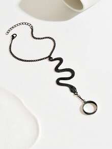 1 pieza Anillo de dedo estilo serpiente exagerado vintage gótico, joyería con estilo punk oscuro y hip hop - Negro - Ver 3
