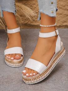 1 Pair Beige Thick-Soled Sandals For Teen Girls, Fashion Summer Wedge Heel Beach Sandals, Lightweight Waterproof Platform Sandals Suitable For Holidays And Everyday Wear