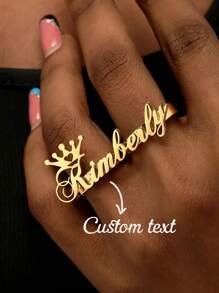 Anillo ajustable de doble dedo con corona con letra del nombre en forma de corazón, de acero inoxidable, joyería personalizada como regalo para ella, aniversario, Día de la Madre, Joyería y relojes, Selecciones de temporada, Elegancia utilitaria, Romance delicado, Luce glamoroso